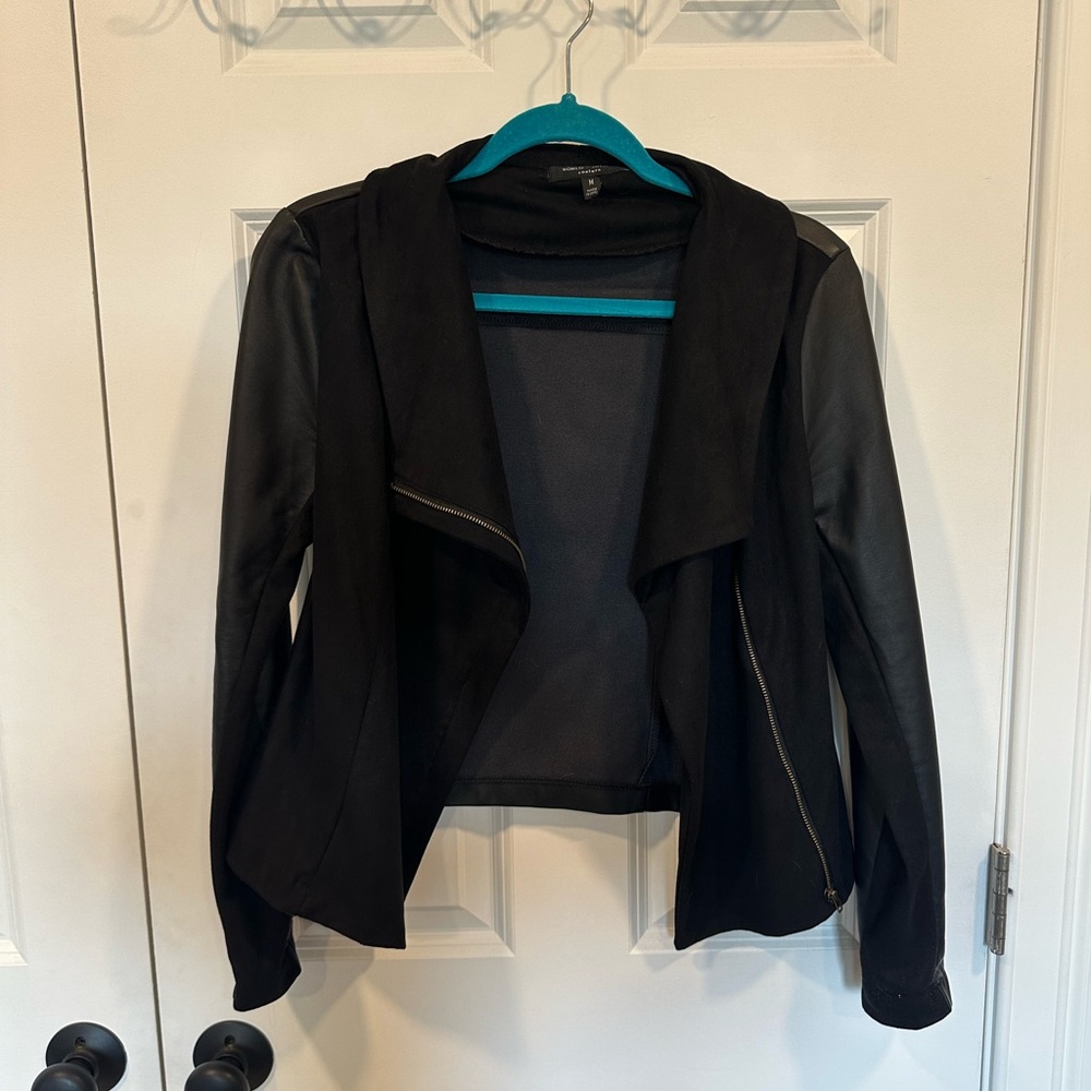 Suede and faux leather light jacket with brassy zipper